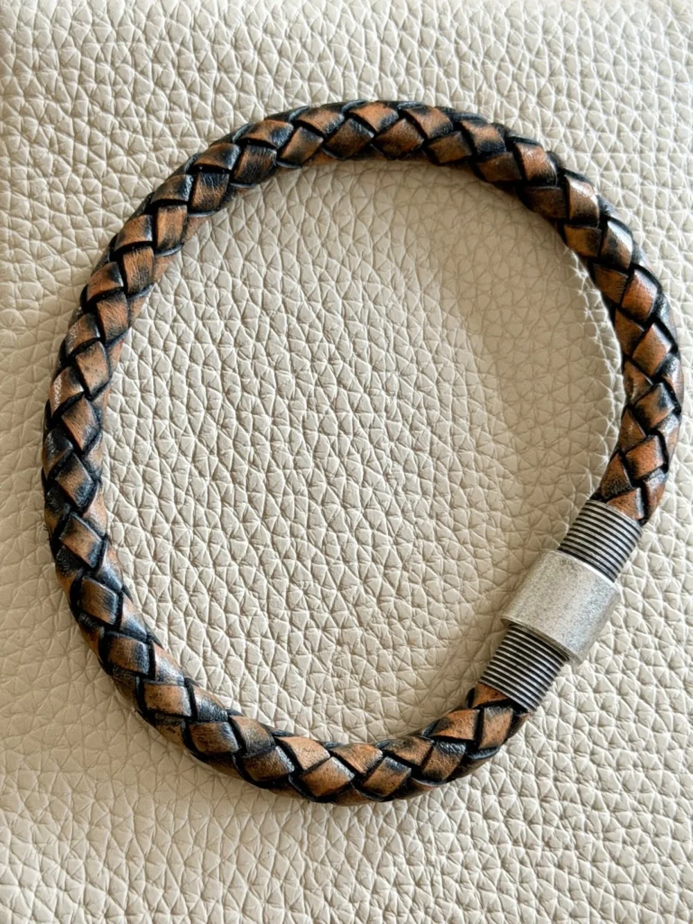 NEW Mens Bracelet Leather Braided 6mm Steel Magnetic Closure 8.5